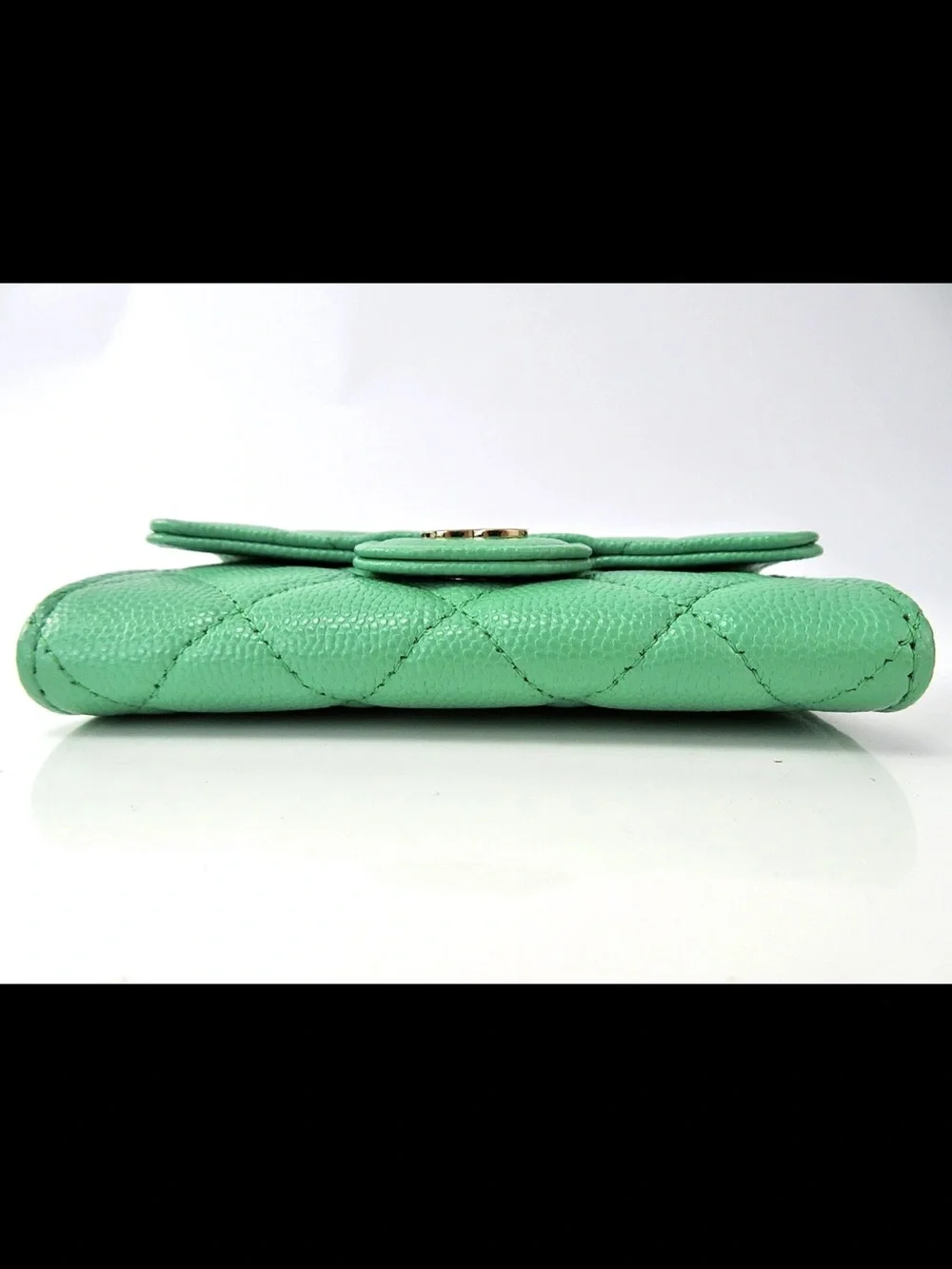 CHANEL Green Quilted Leather Chain Wallet